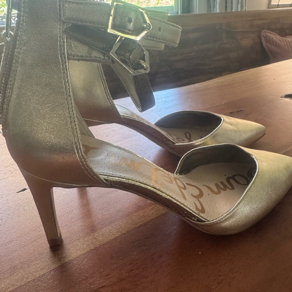 Sam Edelman Gold Stiletto Heels with Ankle Straps